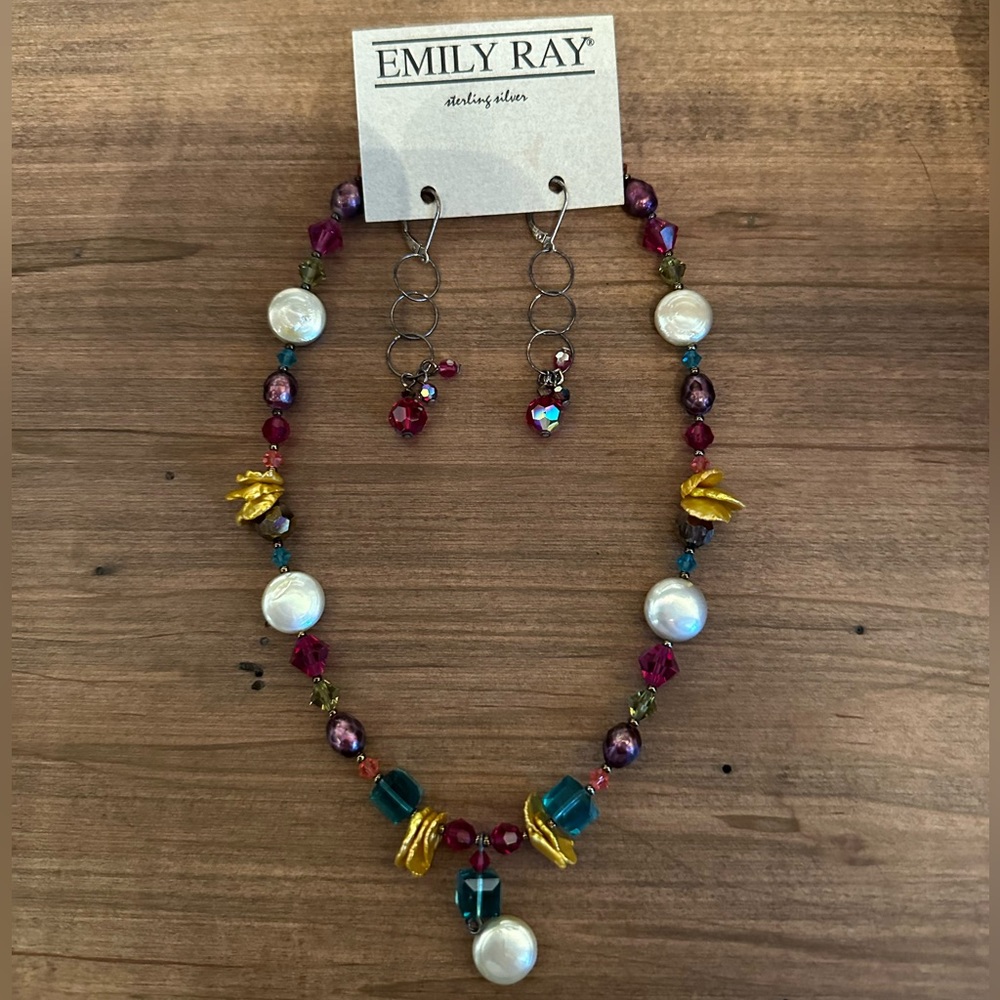 Emily Ray Colorful Beaded Sterling Silver Necklace & Matching Dangle Earrings